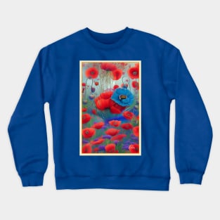 Pretty field of poppies colorful red and blue poppy flowers Crewneck Sweatshirt